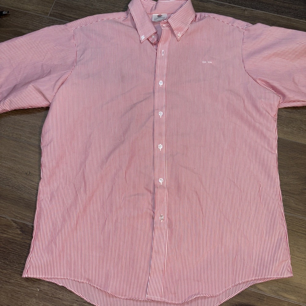 Vintage Pizza Hit Employee Shirt Red Pinstripe Large USA 4001 Americana